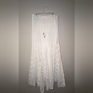 Lapis White Crochet Maxi Skirt